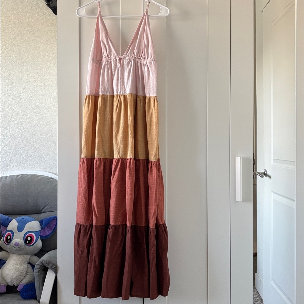 Anthropologie Womens Raya Maxi Dress Colourblock (Pink/Tan) Size S